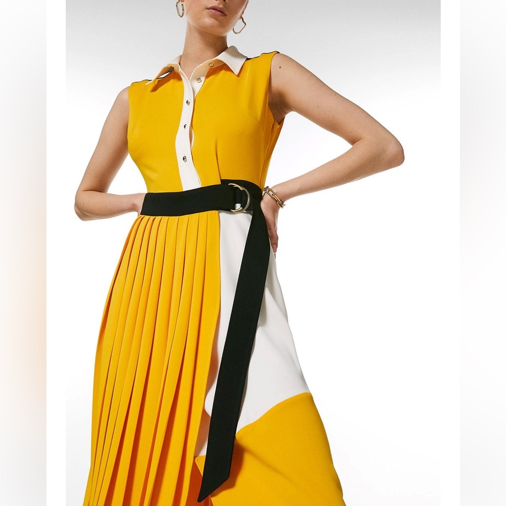 Karen Millen Colorblock Soft Pleated Shirt Dress